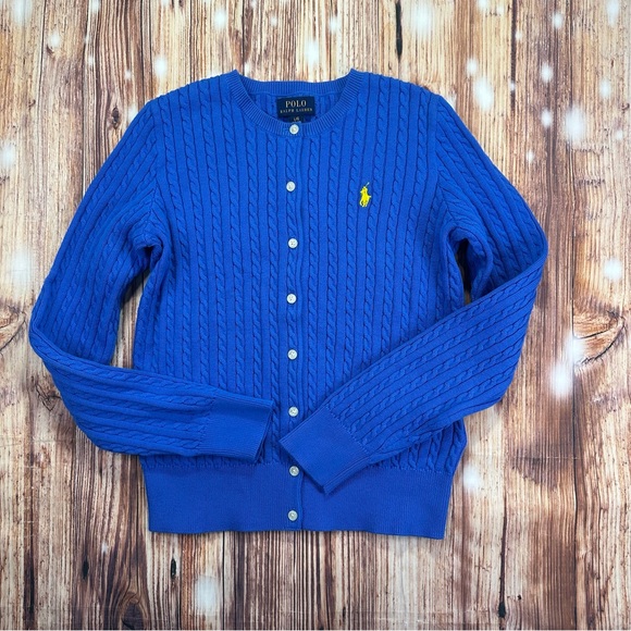 Ralph Lauren Polo Girls Cotton Knit Cable Cardigan Sweater! Size 12/14 Youth - Picture 4 of 14